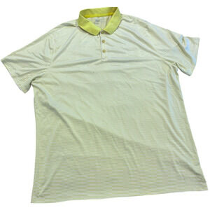 Nike Polo Shirt Mens 2XL White Green Striped Dri Fit Short Sleeve Performance